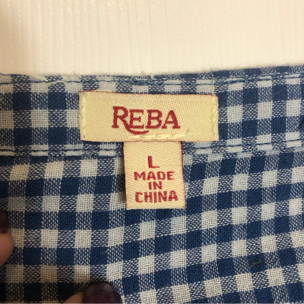 Reba Boho Gingham Top with Tassels and Embroidery Size L - Picture 2 of 10